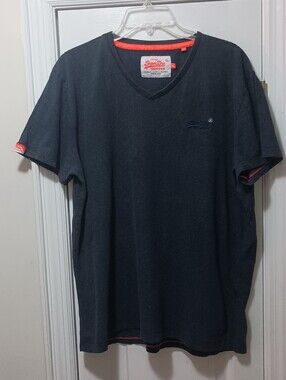 Superdry Dark Navy V‑Neck T‑Shirt with Orange Trim
